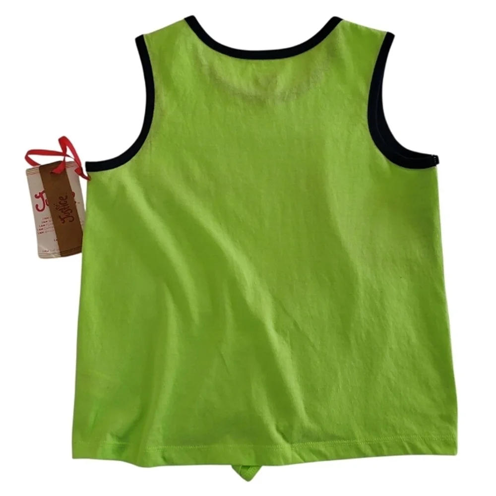 K1167 * Justice Girls Surf Graphic Tank Neon Green Navy Blue Size S (7/8) NWT
